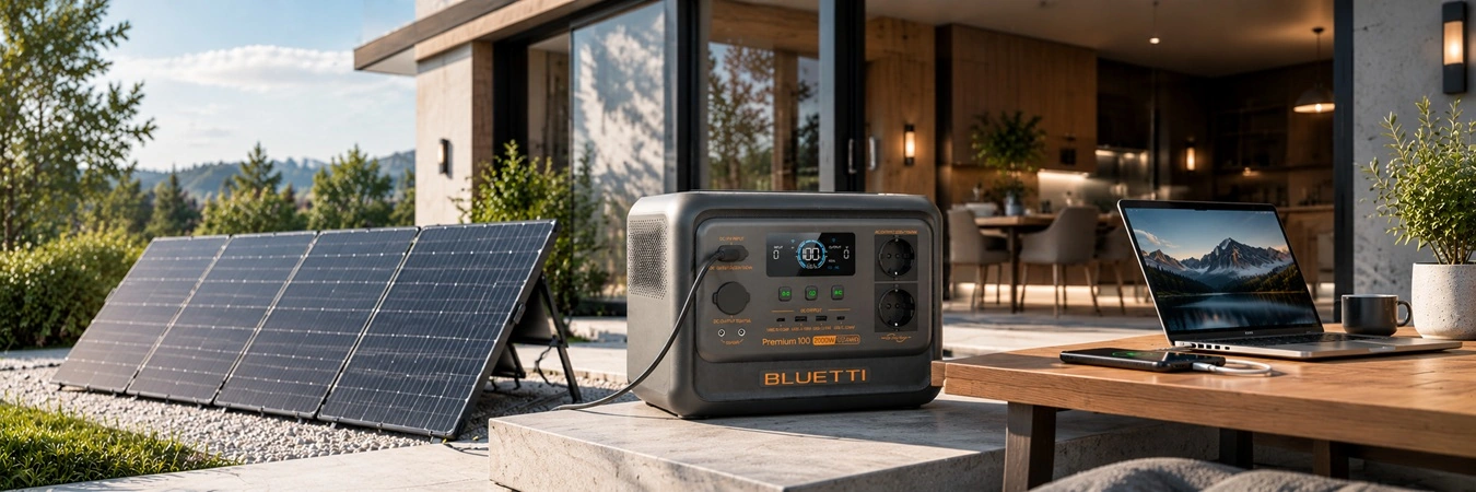 Зарядка портативной электростанции BLUETTI Premium 100 V2 от солнечных панелей