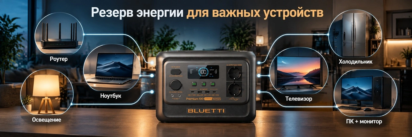 Что можно подключить к портативной электростанции BLUETTI Premium 100 V2