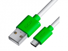 GCR Кабель 1.0m MicroUSB, белый, зеленые коннекторы, быстрая зарядка, 28/ 24 AWG, GCR-53226 (GCR-53226)