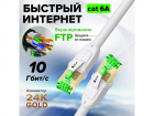 GCR PRO Патч-корд PROF прямой 15.0m, FTP медь кат.6А, белый, экранированный, коннекторы 24K GOLD, Deluxe ethernet high speed 10 Гбит/ с, RJ45, T568 (GCR-55720)